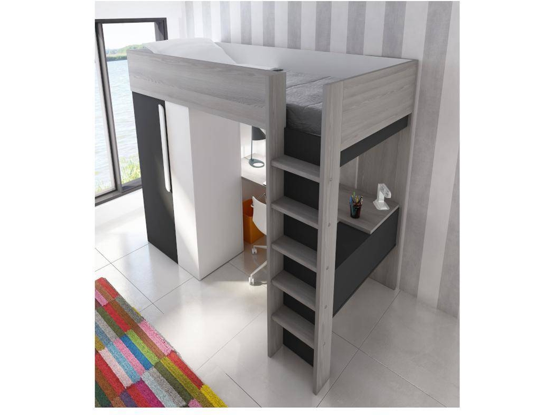 Cama alta NICOLAS VENTE-UNIQUE Cinza antracite, Branco 90x200 cm - Sem colchão - Com sommier