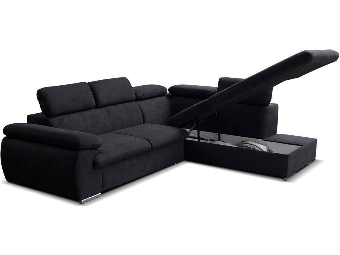 Sofá Cama Fabien VENTE-UNIQUE (Preto - Tecido e Veludo - 271x221x96 cm/Dimensões da cama: 120 – 139 cm)