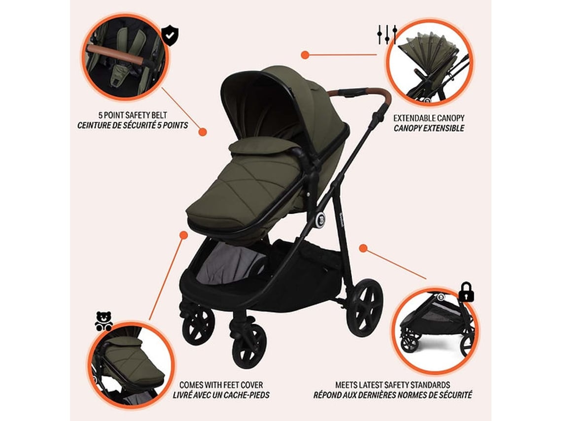 Carrinho De Bebé Conversível 3 Em 1 Nelia Green Baninni