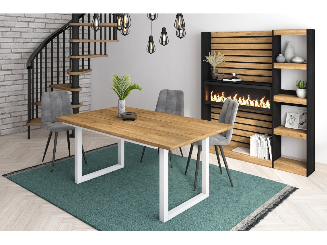 Mesa de Sala de Jantar 8 Pessoas 170 Ideal para Reuniões Familiares Oak Estilo Industrial DUERMETE ONLINE