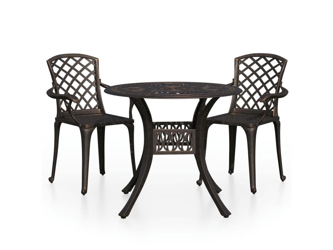 Mesa Bistrô e Cadeiras 3 Peças Alumínio Fundido Cor Bronze