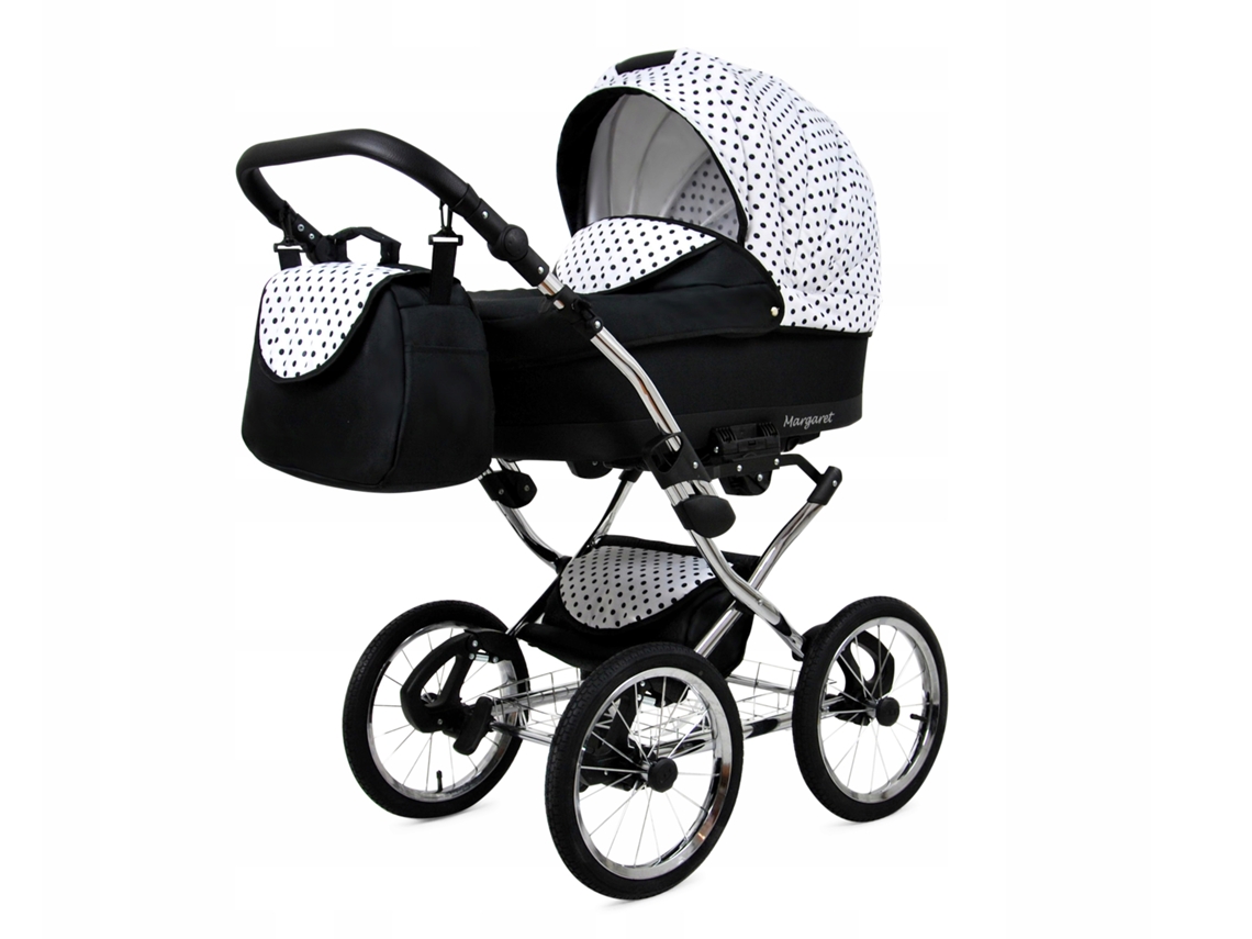 Carrinho de Bebé Multifuncional BABYLUX MARGARET EXCLUSIVE 4 Em 1 -Black Dots - Ajustável e dobrável Construção leve em alumínio - Acessórios