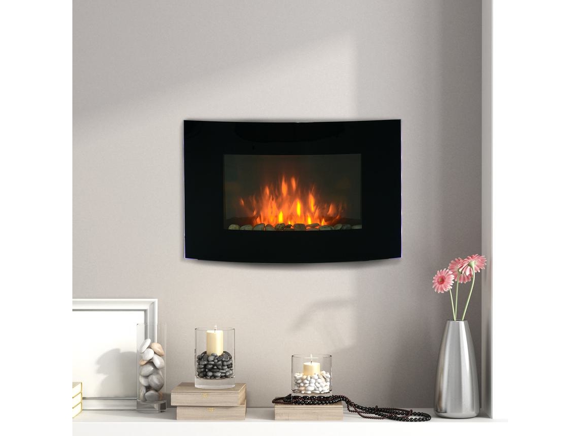 Lareira Elétrica Aço Inoxidável e Vidro Temperado cor Negro 65x11,4x52cm HOMCOM