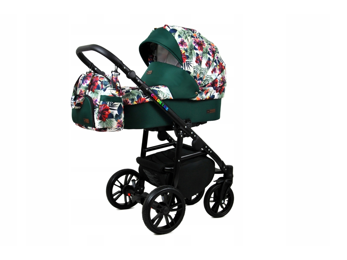 Carrinho de Bebé Multifuncional BABYLUX CLASSIC GOLD 4 Em 1 -Chili Flowers BLACK FRAME - Ajustável e dobrável Construção leve em alumínio