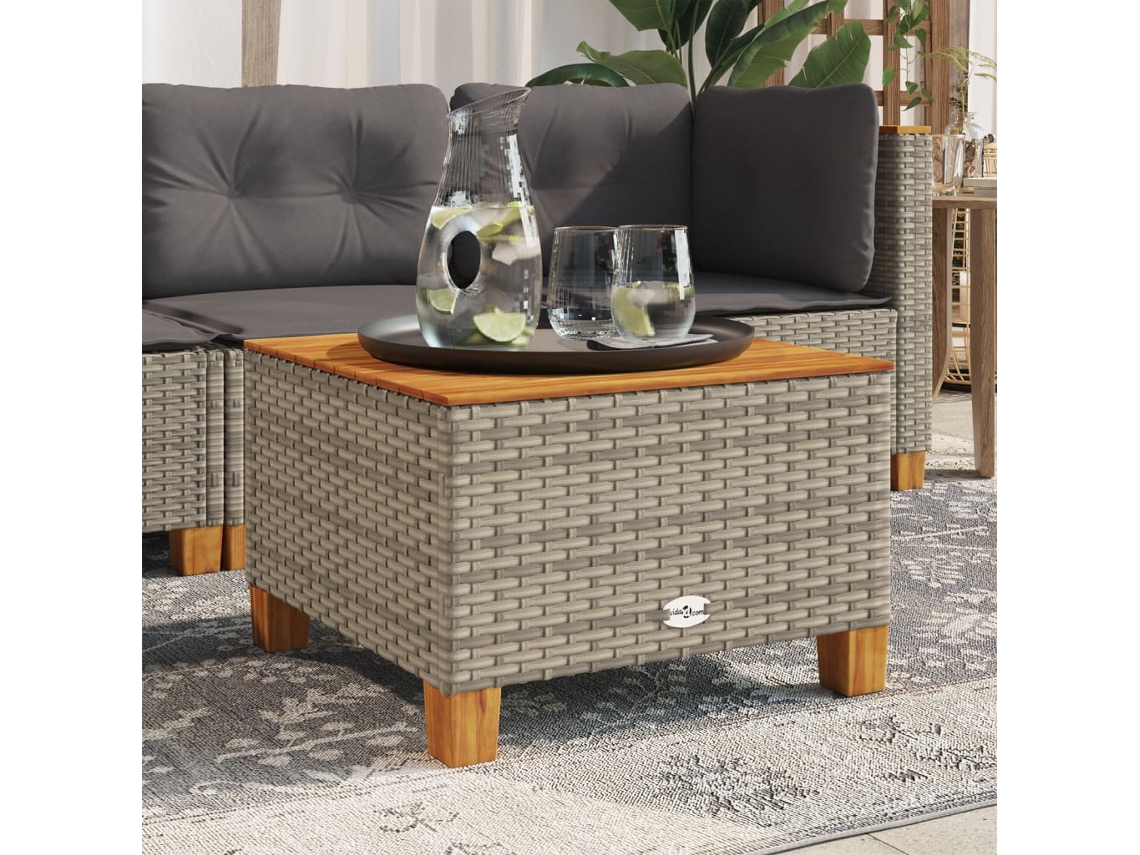 Mesa De Jardim 55x55x36 Cm Vime Pe Madeira Acácia Cinzento