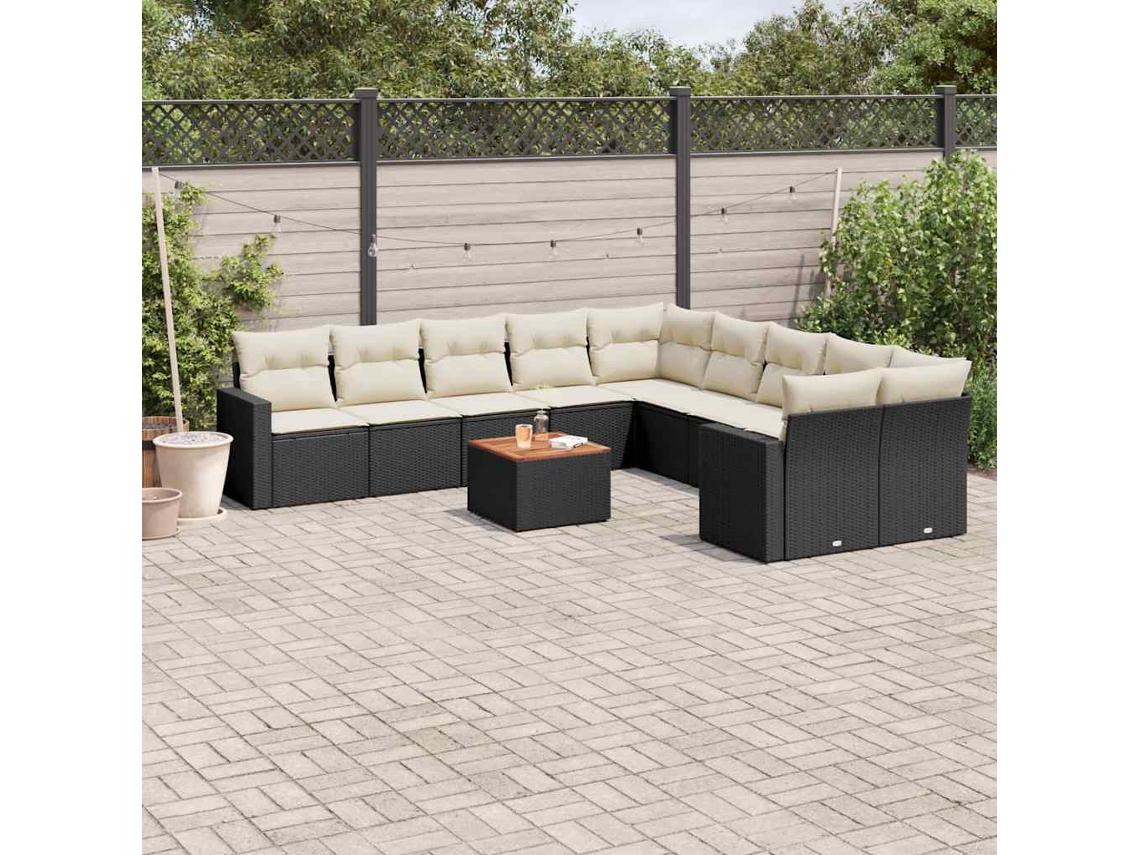 Conjunto 11 sofás de jardim c/ almofadões VIDAXL vime PE preto