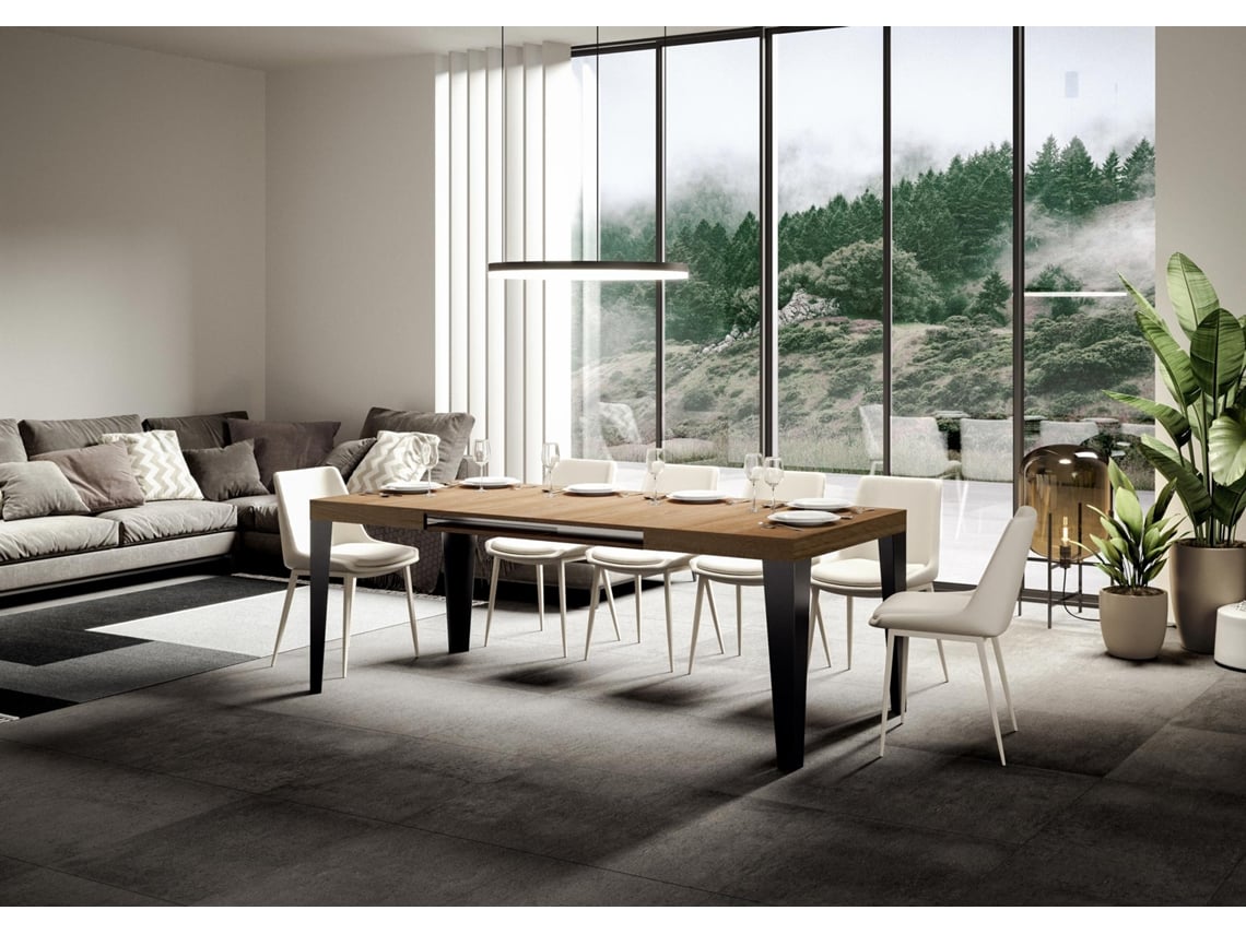 Mesa de Jantar Extensível 90X120/224 Cm Flame Carvalho Natural Quadro Antracite