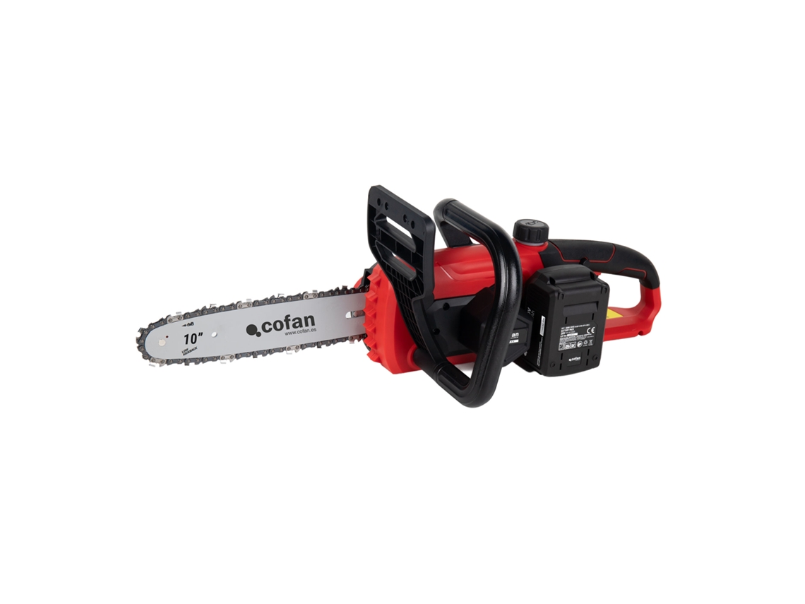 Motosserra a Bateria Sem Escovas COFAN Lâmina de 10 Corte Rápido e Seguro Lubrificação Automática Inclui Bateria Li-Ion 20V 2.0 Ah e Carregad