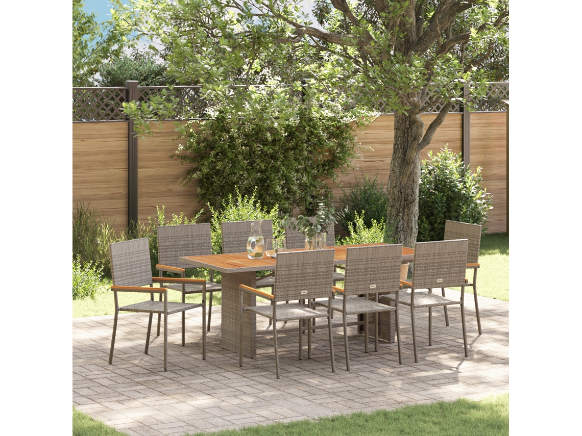 Conjunto 9 De Jantar Vidaxl Cinza Polirattan
