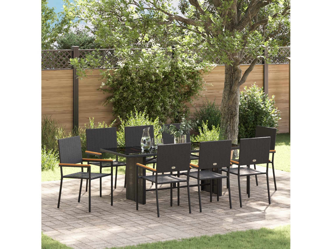 Conjunto 9 De Jantar De Jardim Vidaxl  Preto Polirattan