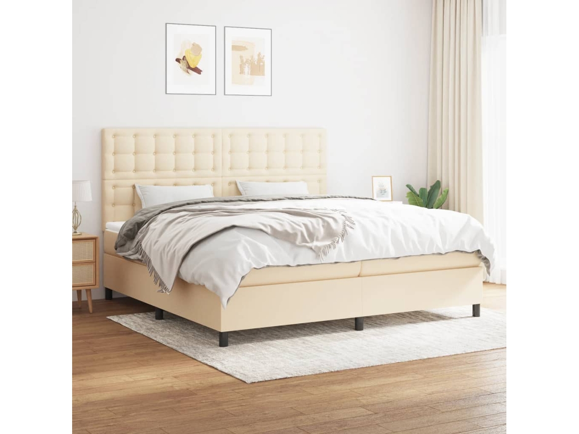 Cama box spring VIDAXL Creme Tecido (200x200 cm)