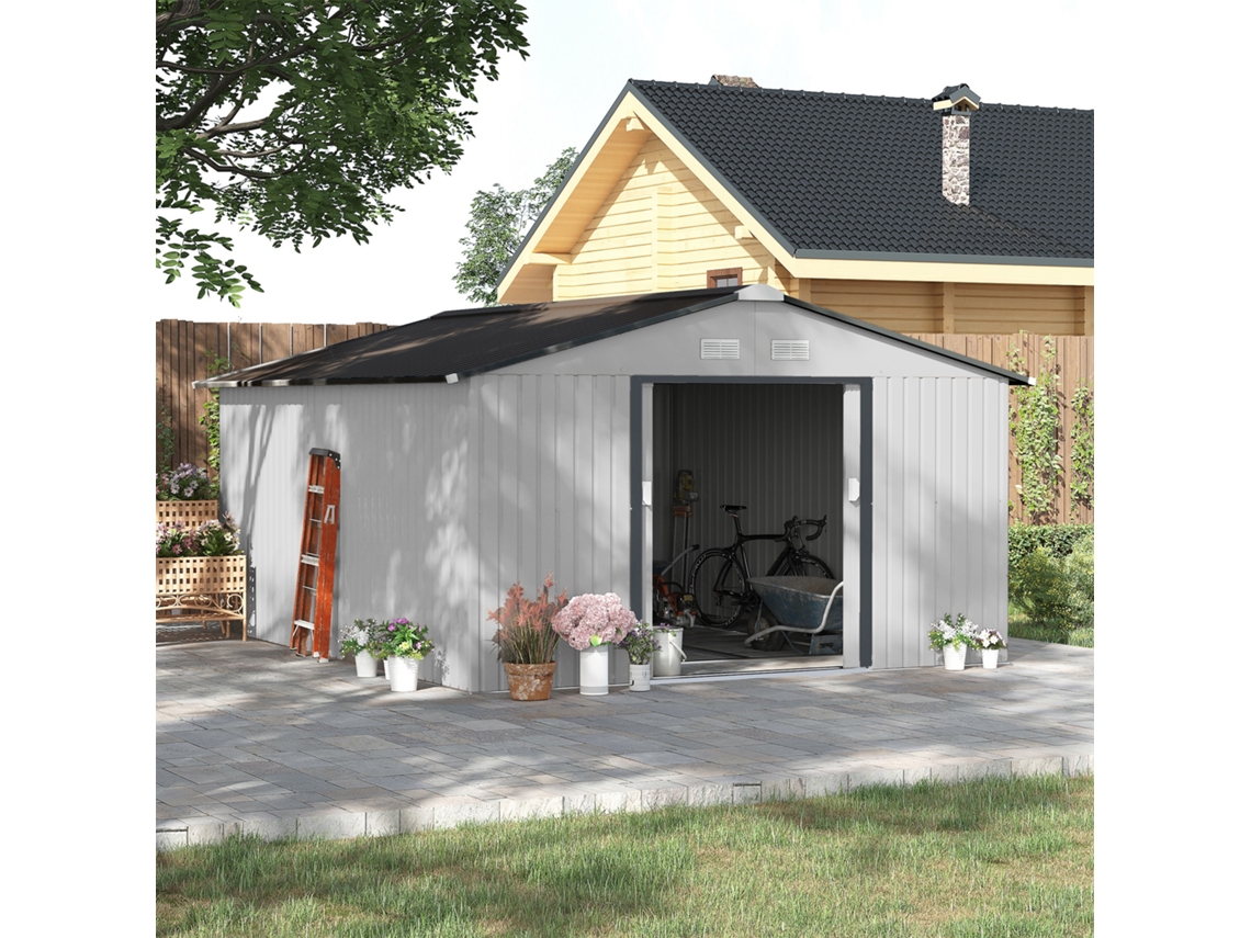 Abrigo de Exterior Aço Galvanizado e PP cor Blanco 340x386x200 cm OUTSUNNY