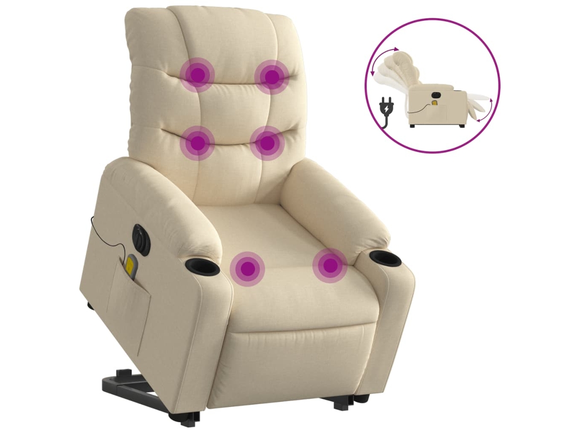 Poltrona Elétrica Elevatória Massagem Tecido Creme CLIC N BUY