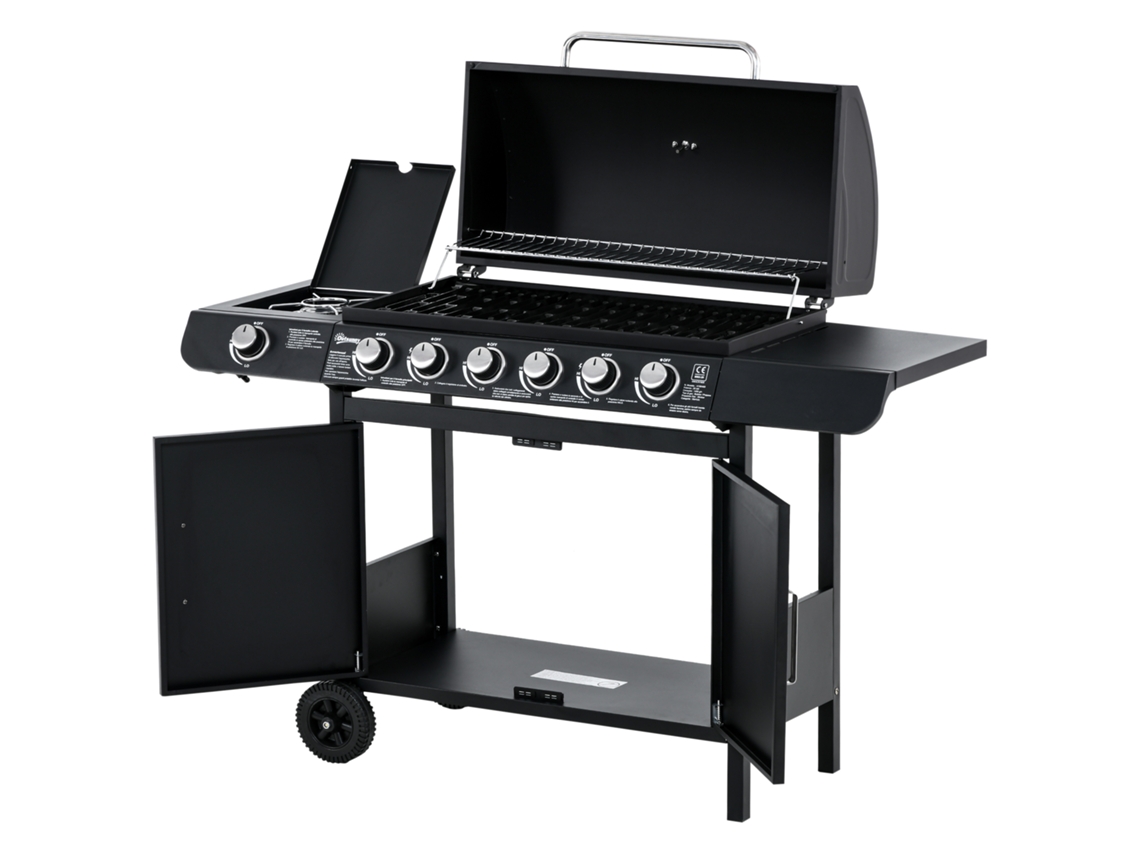Churrasqueira A Gás Com 7 Queimadores, Incluindo Termômetro, Churrasqueira Portátil, Preta. Btforus