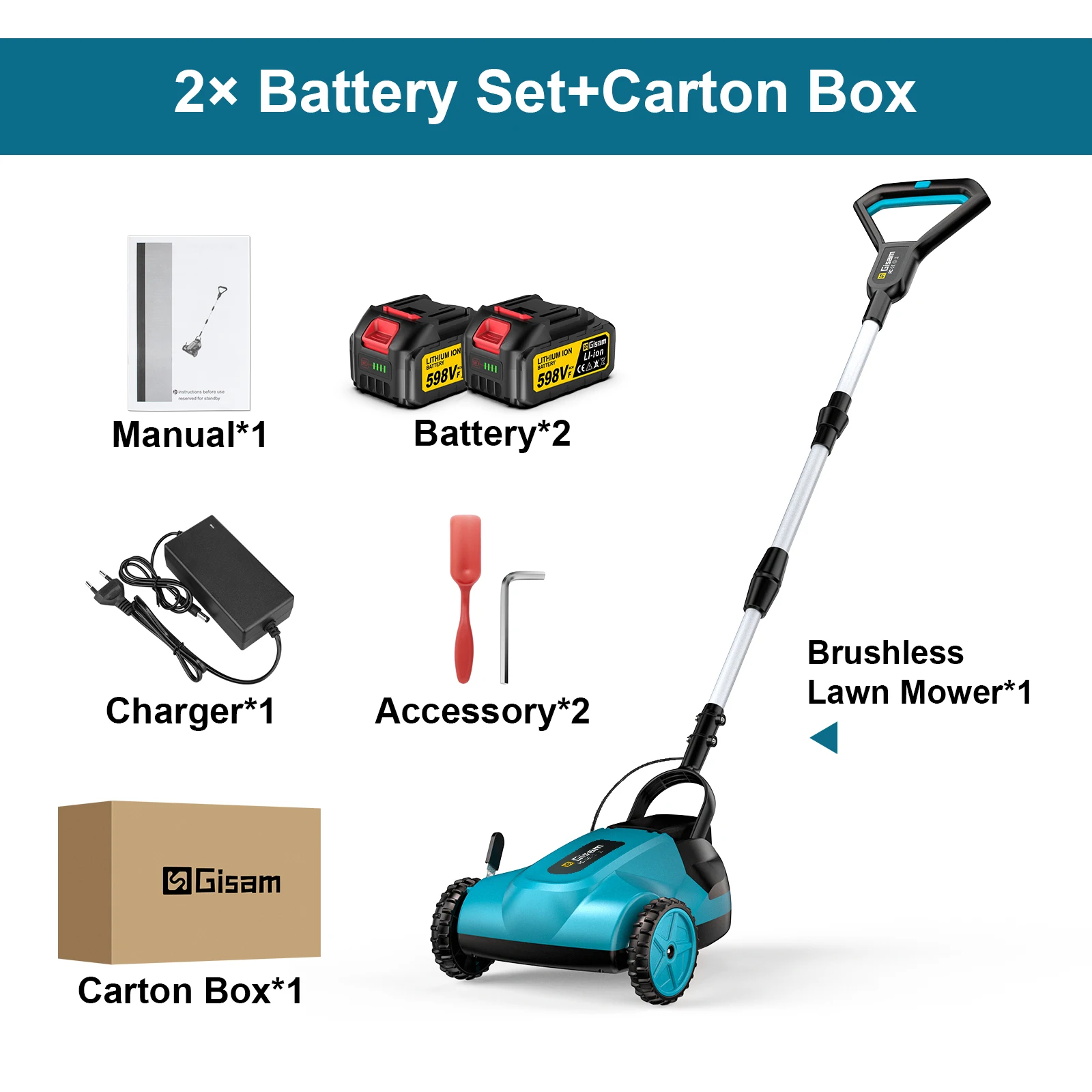 Cortador De Grama Elétrico, Aparador Sem Fio, Altura Ajustável, 2 Bateria Oem