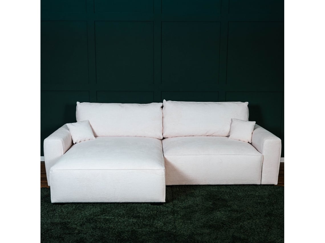 Sofá Cama 3 Lugares BUDWING Lauren Bege + Chaise c/ Arrumação Integrada (269 x 158 x 96 cm - Reversível Lado Direito/Esquerdo)