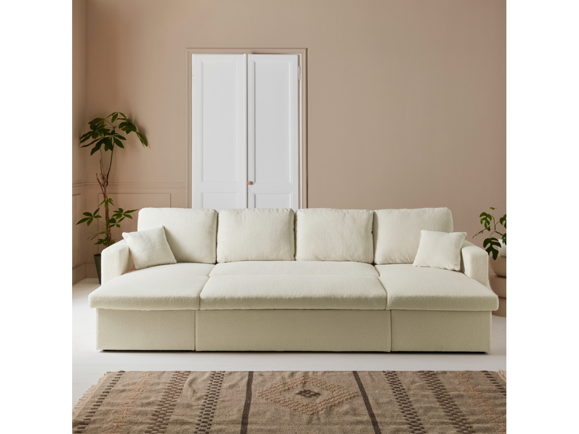 Sofá Panorâmico Conversível 4 Lugares Bouclette, Branco Sweeek