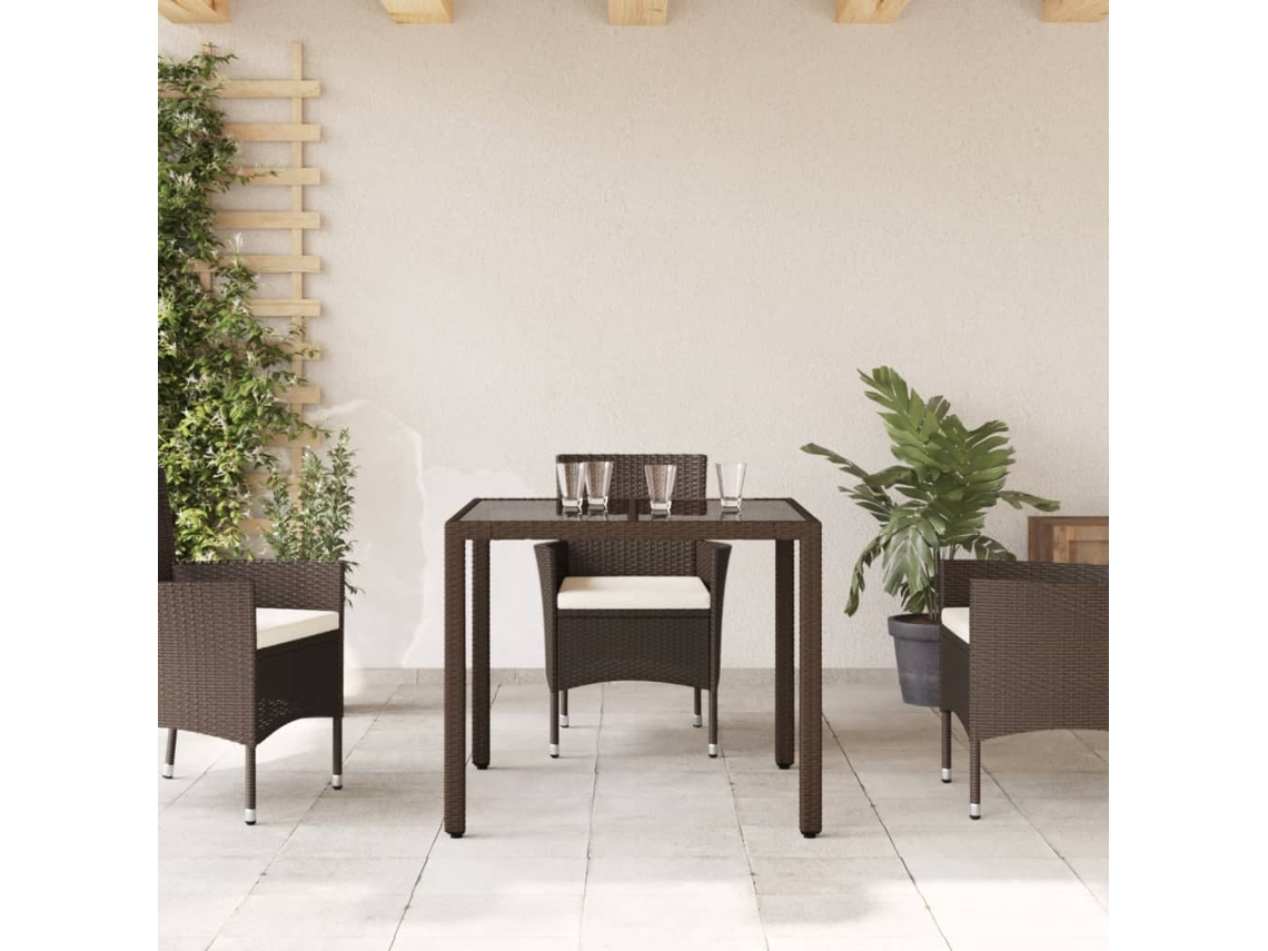 Mesa De Jardim Vime Pe Castanho Tampo Vidro 90x90x75 Cm