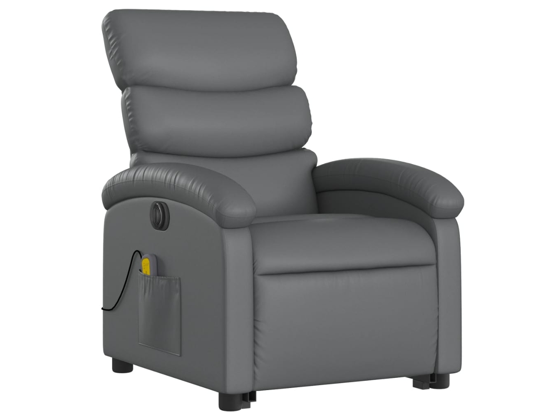 Poltrona reclinável elevatória elétrica couro artificial cinza