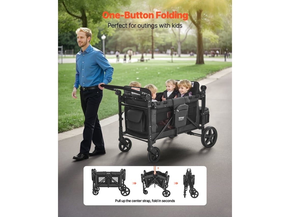 Carrinho Dobrável Para 4 Crianças Cinza Escuro Preto 1650 X 725 X 1250 Mm Vevor