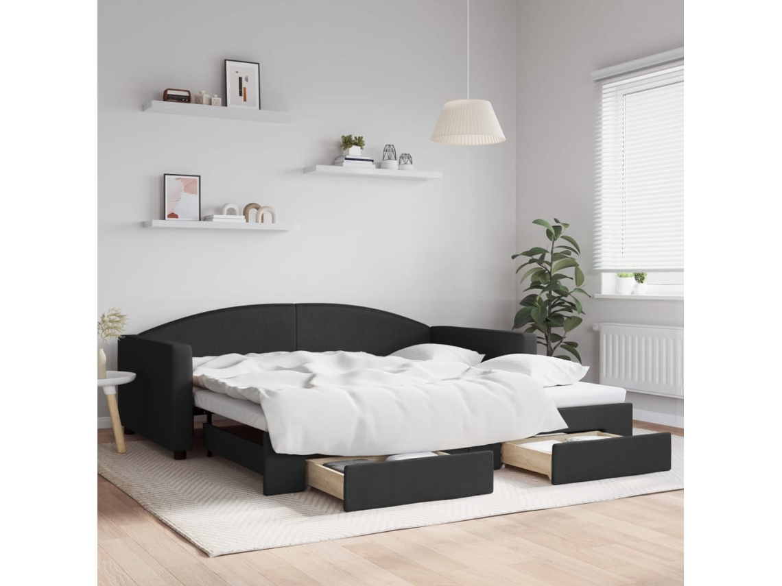 Sofá-cama com gavetão VIDAXL Preto Tecido (100x200 cm)