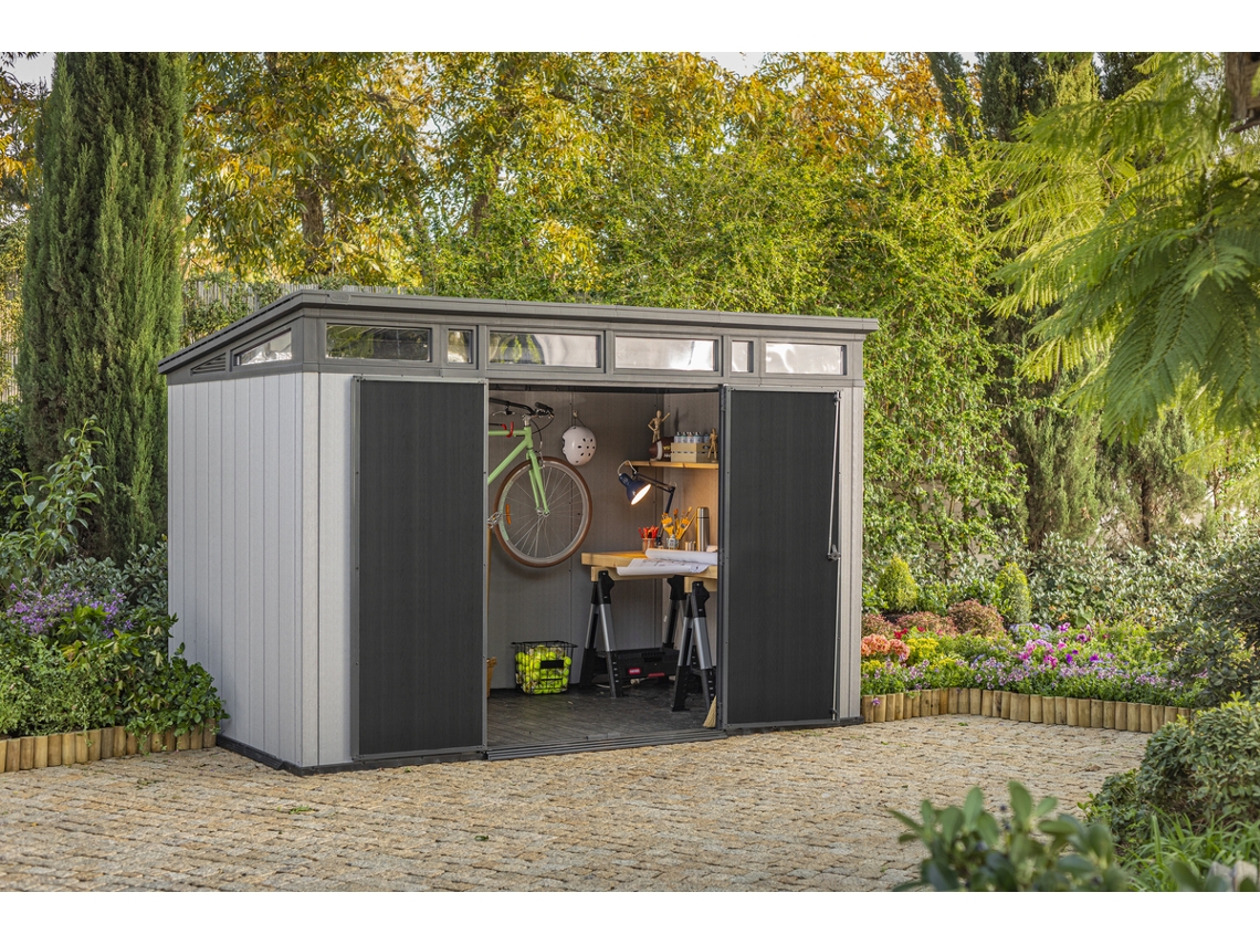 KETER Casa de Jardim ARTISAN 11x7 ao ar livre abrigo de armazenamento exterior organização aço metal resina efeito madeira340x218x226 WxDxH cm