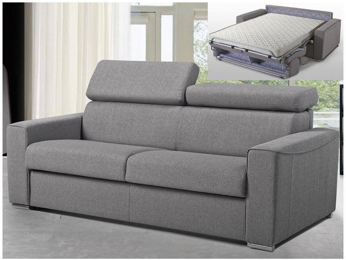 Sofá Cama Vizir LINEA SOFA (Cinzento - Tecido e Veludo - 196x94x100 cm/Dimensões da cama: 140-159 cm)