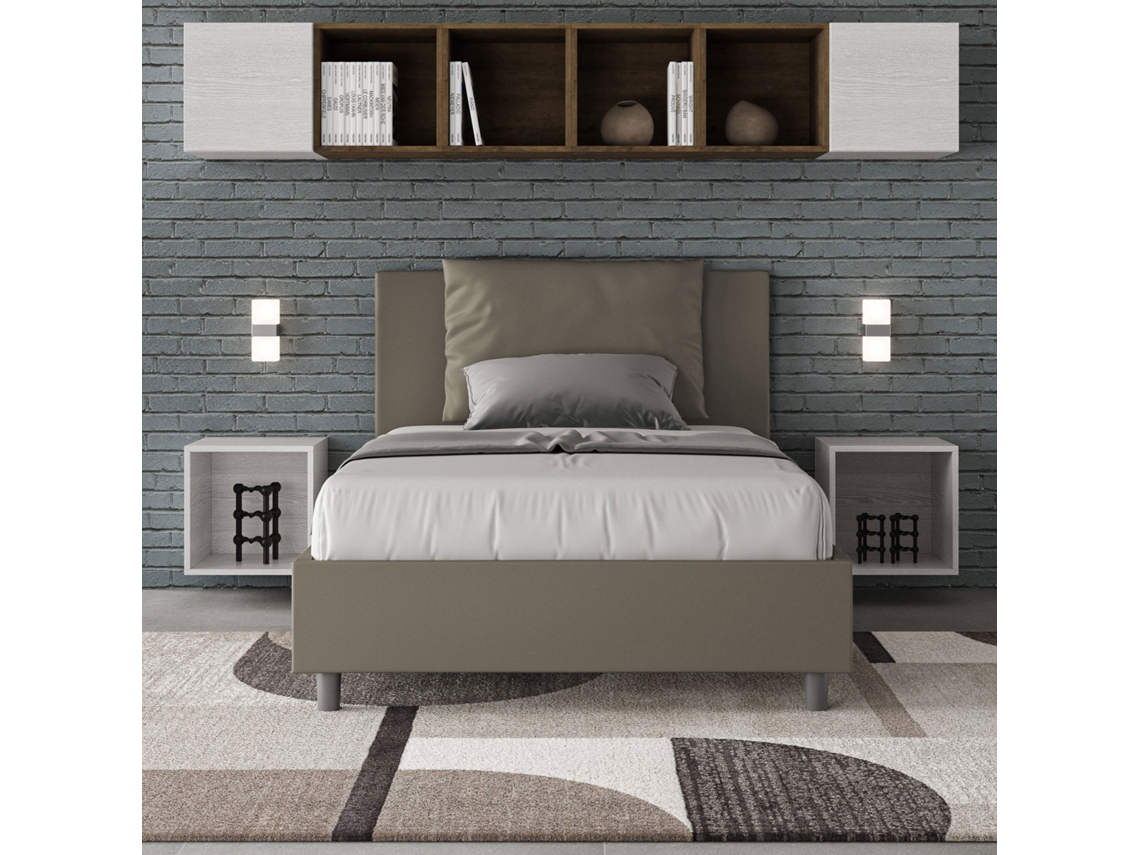 Cama de Corpo e Meio Sem Estrado Estofada AnteaITYHOME (120 x 190 cm - Painéis de Melamina e Couro Sintético)