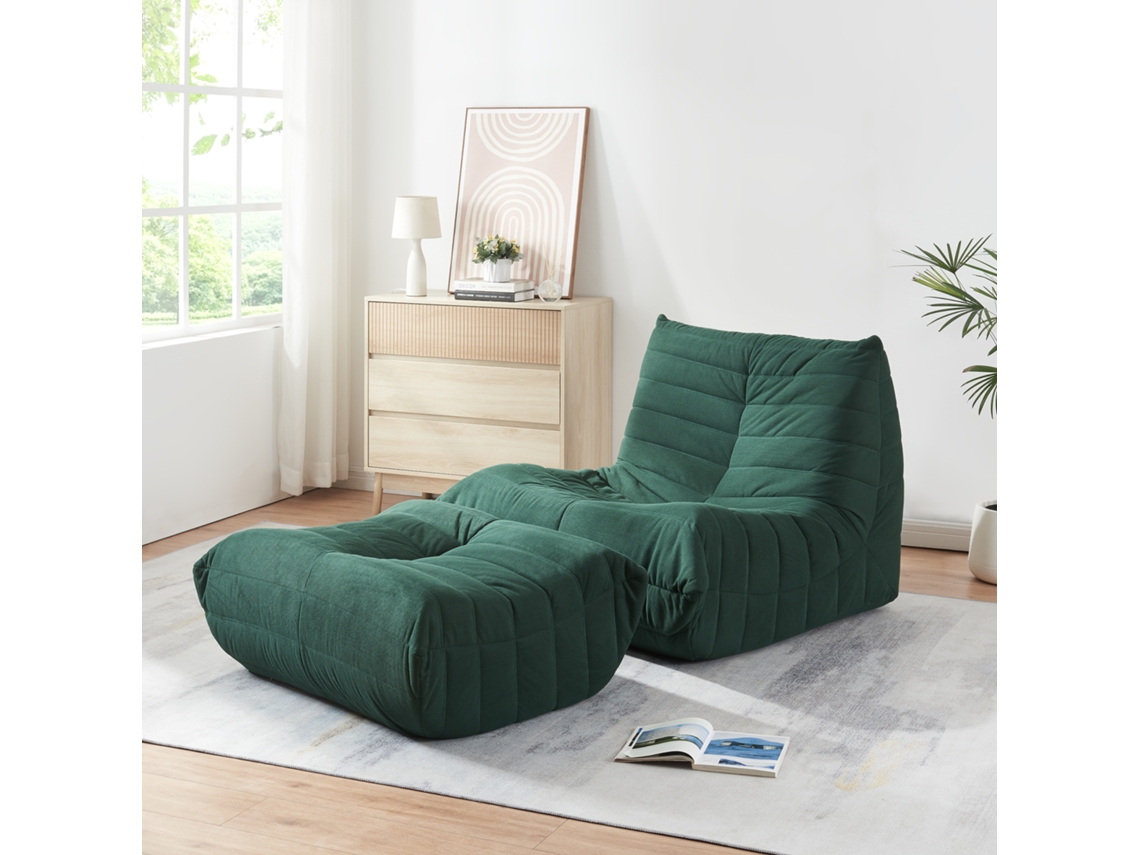 Poltrona De Chão Com Banco Para Pés Kodsø Cordão 75x90x100 Cm Verde En.casa