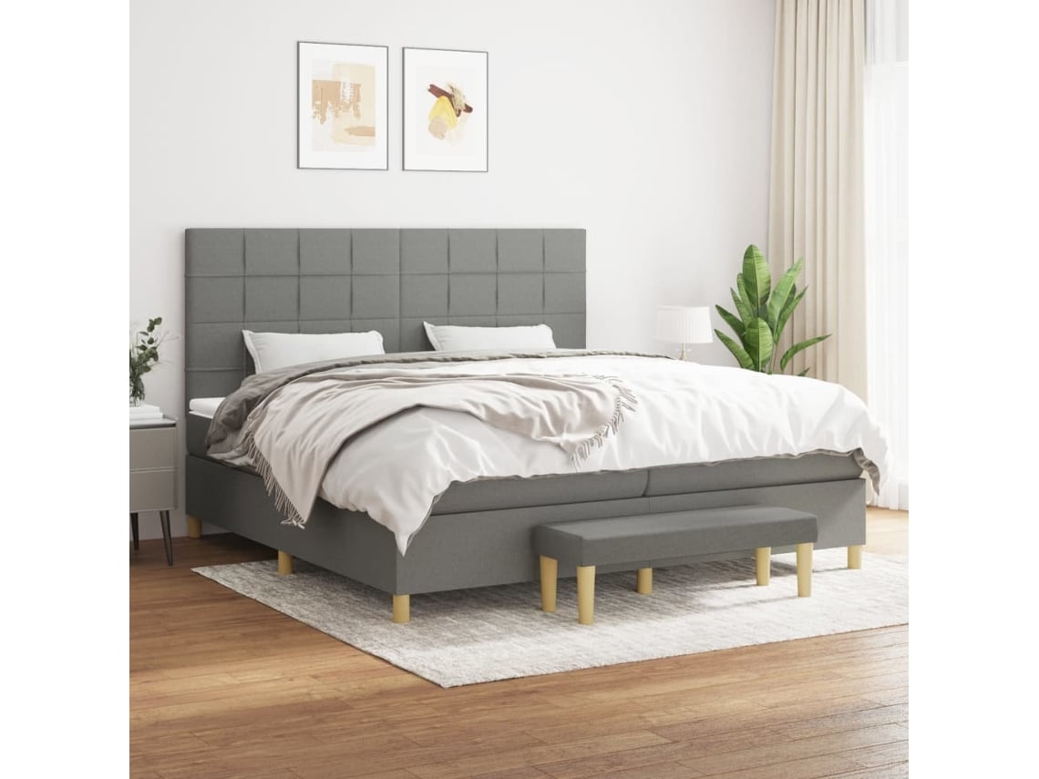 vidaXL Cama com molas/colchão 200x200 cm tecido cinzento-escuro