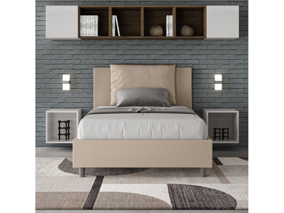 Cama de Corpo e Meio Sem Estrado Estofada AnteaITYHOME (120 x 190 cm - Painéis de Melamina e Couro Sintético)