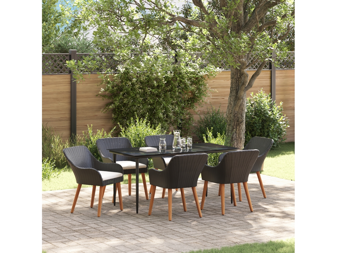 Conjunto 7 De Jantar De Jardim Vidaxl Em Rattan Preto