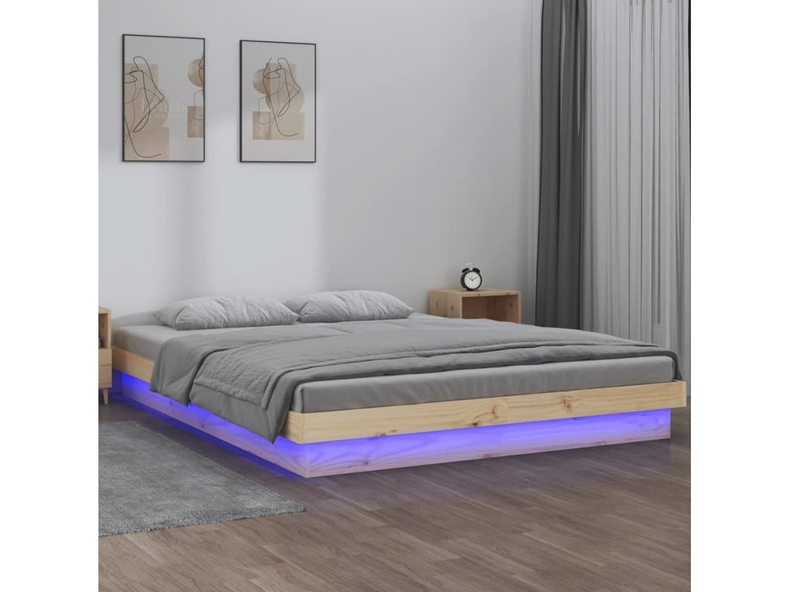 vidaXL Estrutura de cama com luzes LEDs 120x200 cm madeira maciça