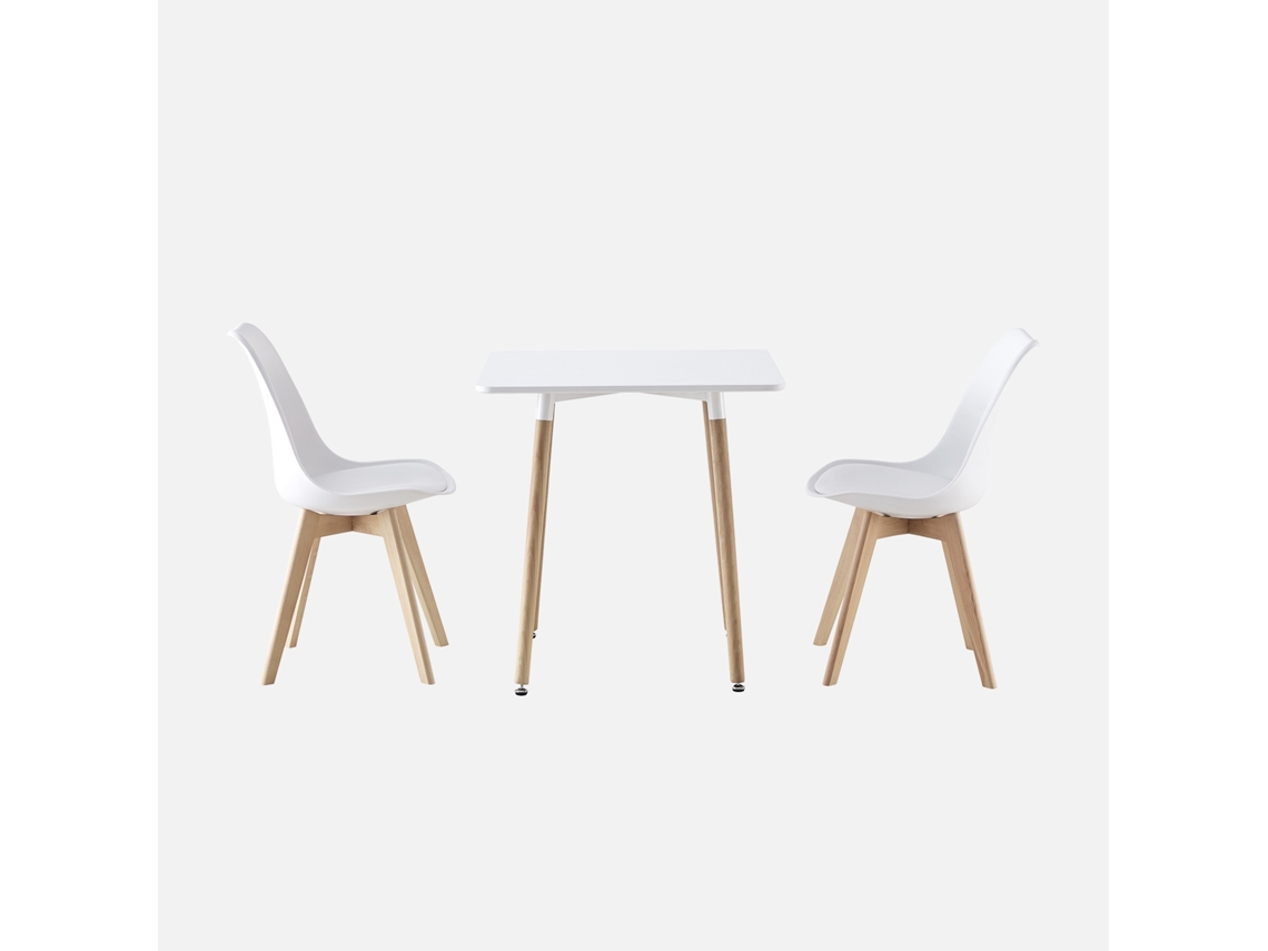 Mesa De Jantar Quadrada Escandinava Madeira 2 Cadeiras, Branco Sweeek