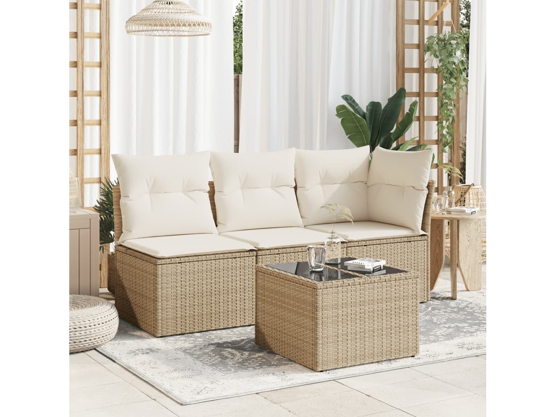 Mesa Jardim Tampo Vidro 55x55x37cm Vime Pe Bege Vidaxl
