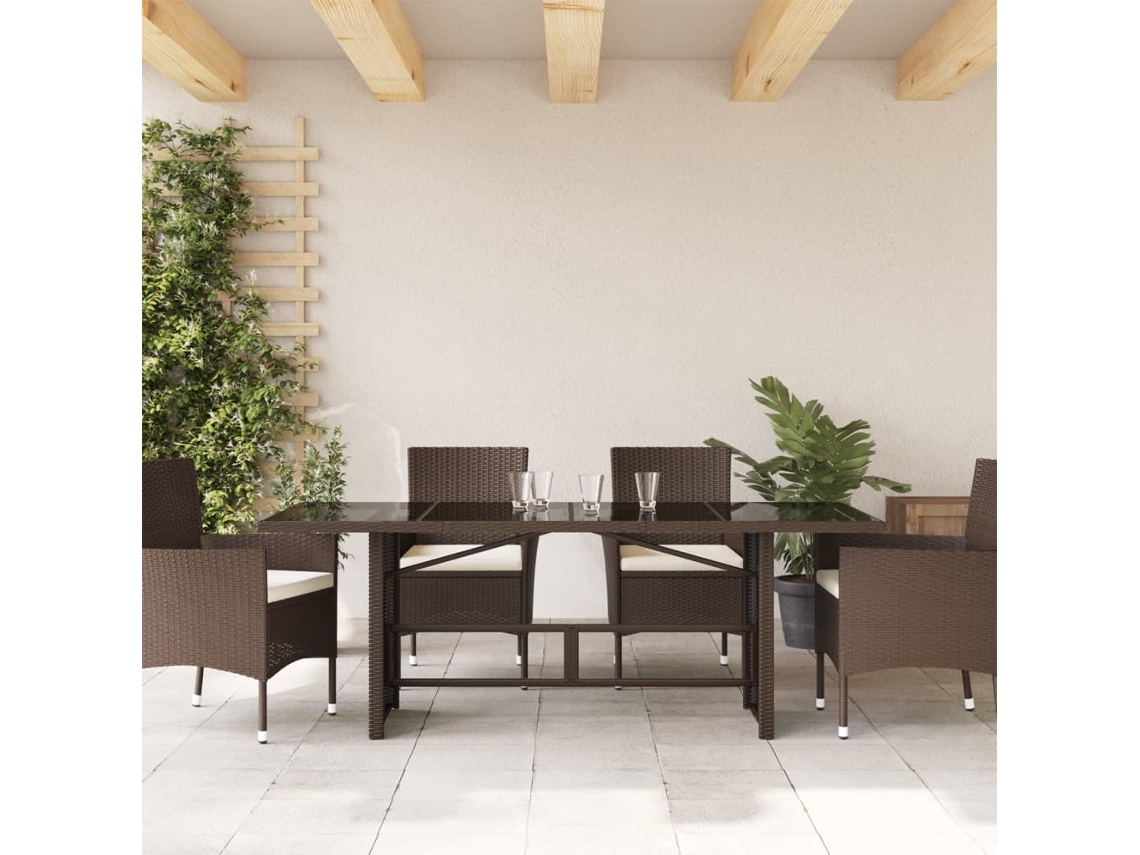 Mesa De Jardim Com Tampo De Vidro 190x80x74 Cm Vime Pe Castanho