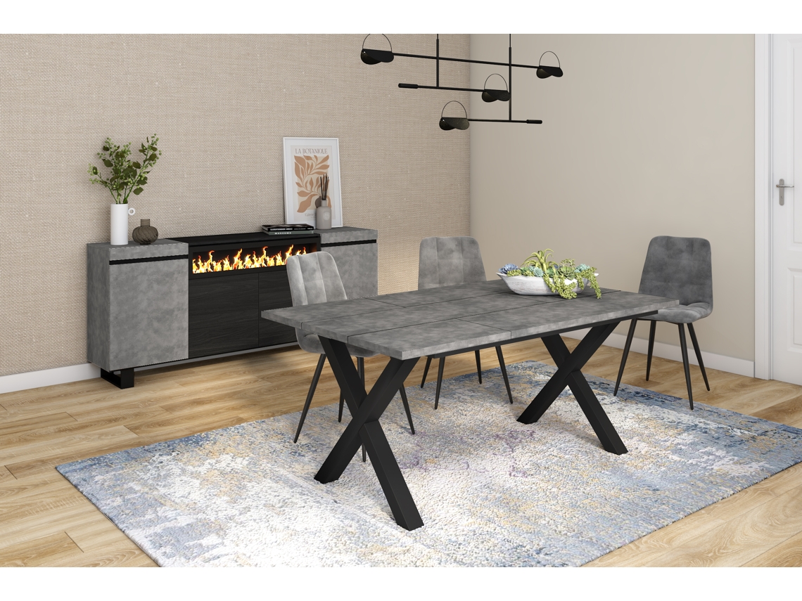 DUERMETE ONLINE Mesa Sala de Jantar Mesa Cozinha 170 para 8 Pessoas Pés de Madeira Estilo Industrial Cimento