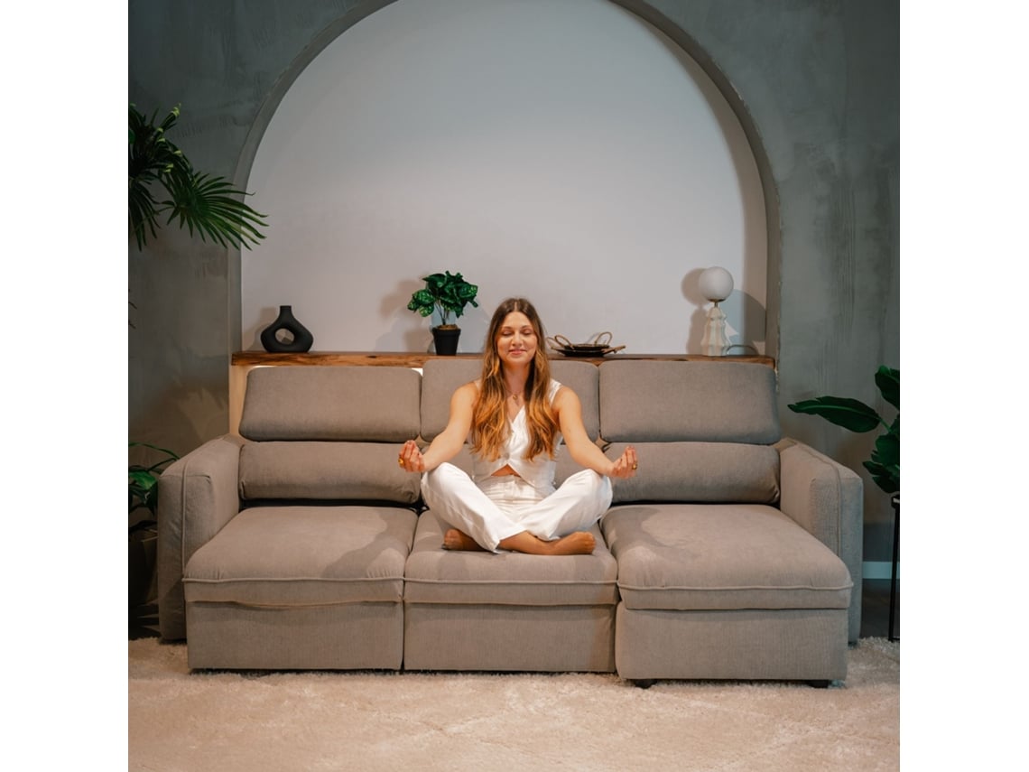 Sofá Cama 3 Lugares BUDWING Morgan Bege + Chaise c/ Arrumação Integrada (236 x 148 x 95 cm - Reversível Lado Direito/Esquerdo)