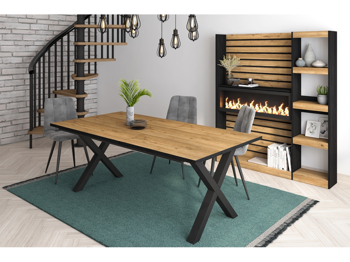 Mesa de Sala de Jantar 10 Pessoas 200 Ideal para Reuniões Familiares Oak e Preta Estilo Industrial DUERMETE ONLINE