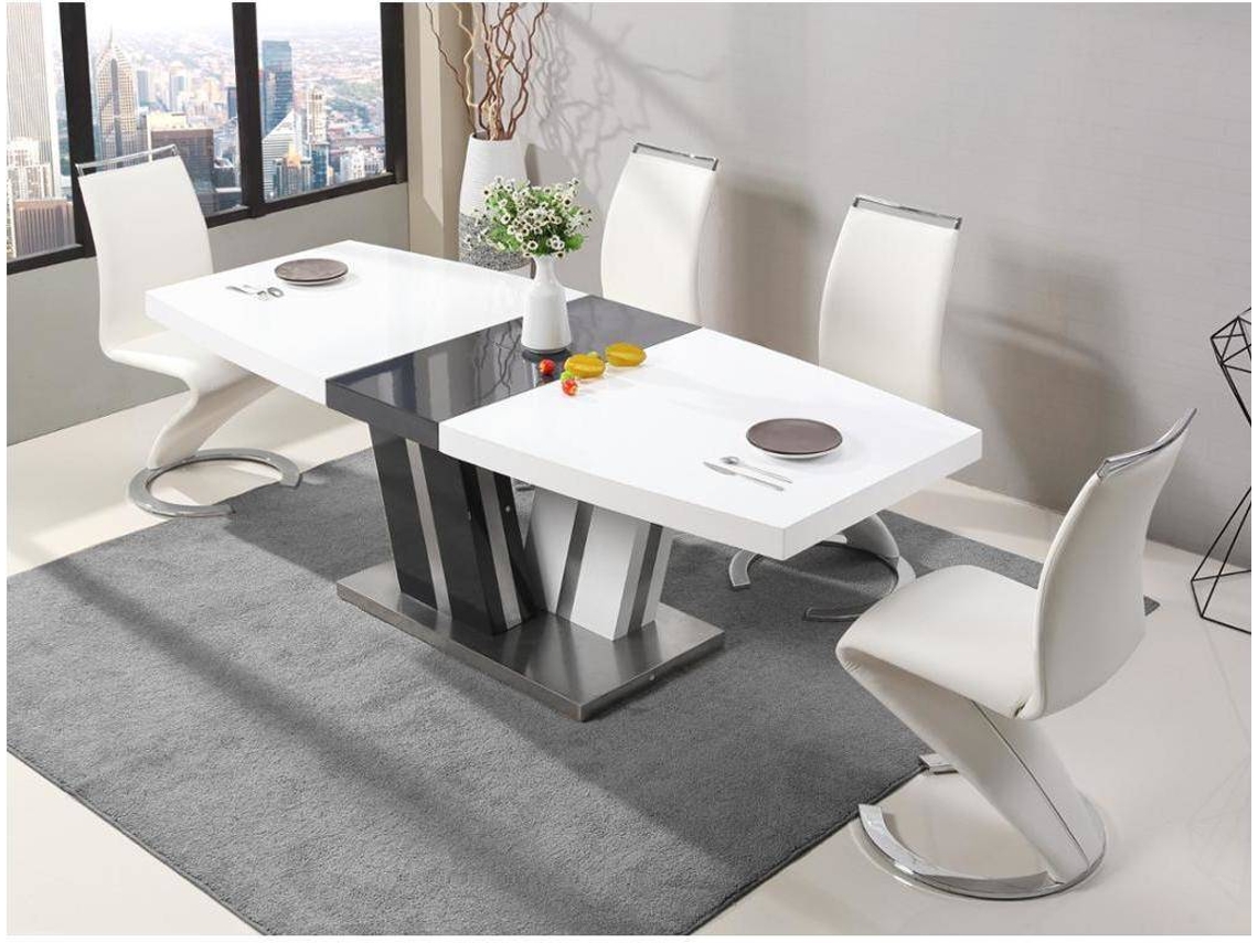 Conjunto Mesa e Cadeiras Noami VENTE-UNIQUE (Cinza Antracite e Branco - Aglomerado e derivados de madeira - 220x90x75 cm)