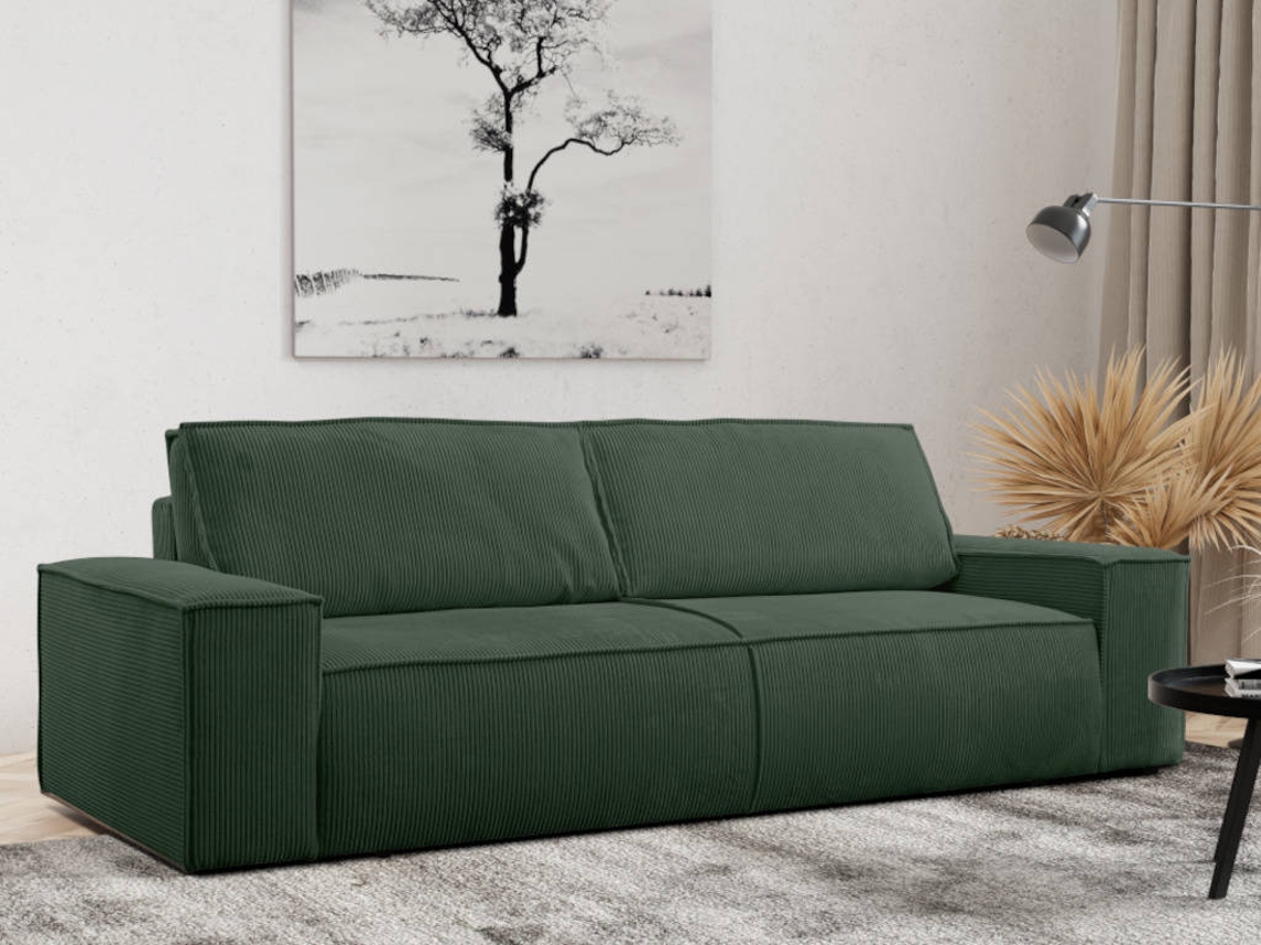 Sofá Cama Amelia VENTE-UNIQUE (Verde - Tecido e Veludo - 257x102x85 cm/Dimensões da cama: 120 – 139 cm)