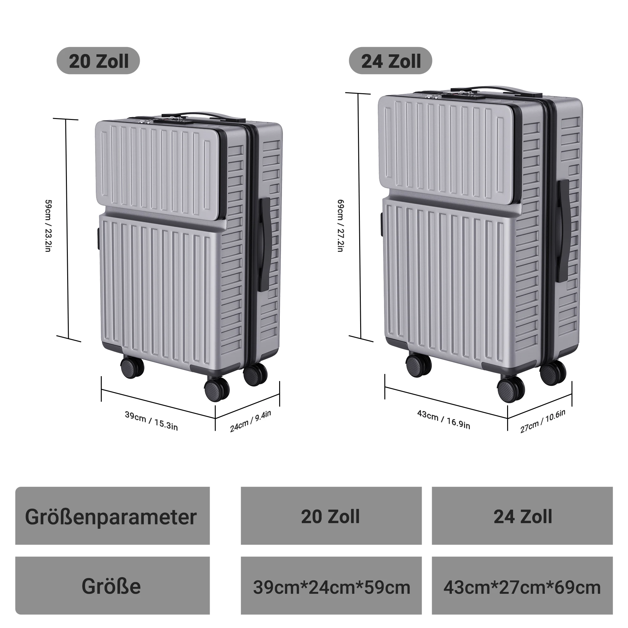 Conjunto De Malas De Viagem Abs Com Rodas 360âº Cinza Oem (2 Peã§as)