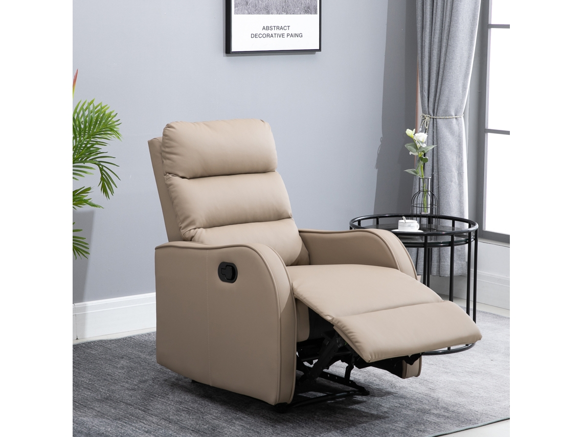 Reclinável manual do sofá Couro PU, Metal, Madeira, Esponja cor Marrón 65cm x 89cm x 100cm HOMCOM