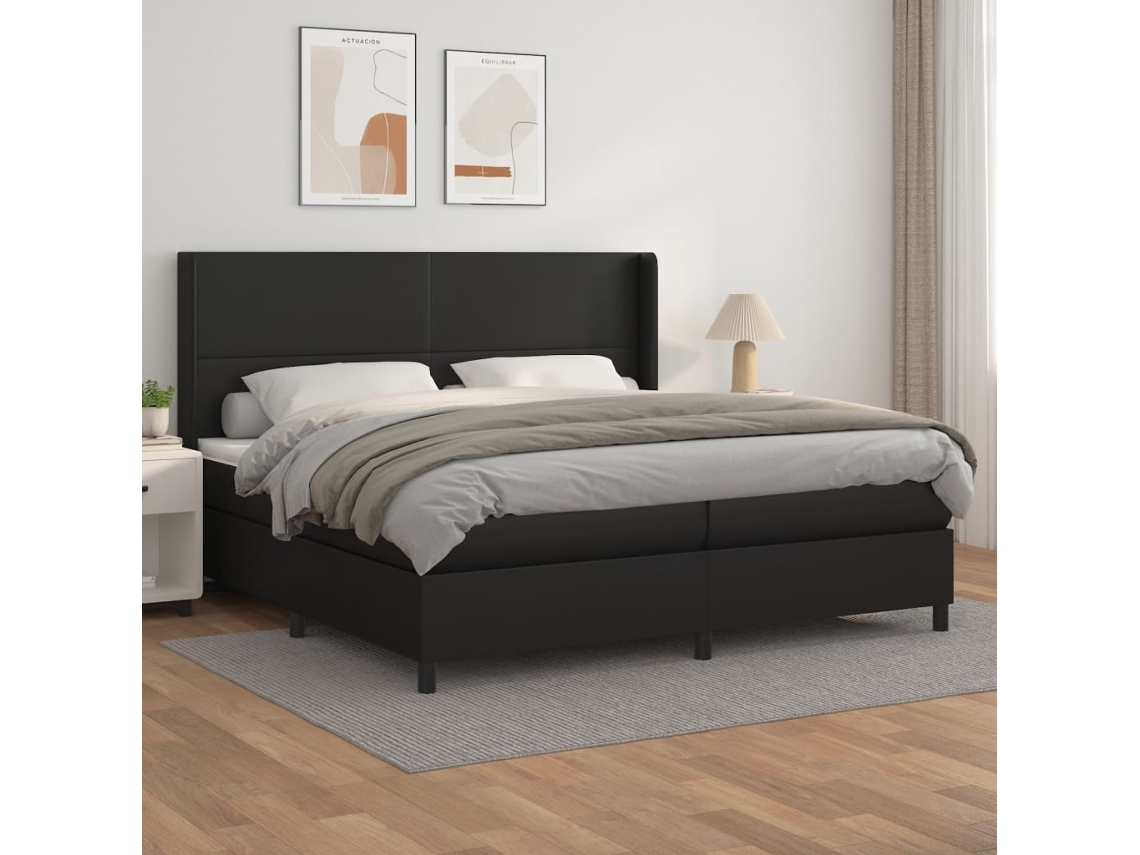 Cama box spring VIDAXL Preto Couro Artificial (200x200 cm)