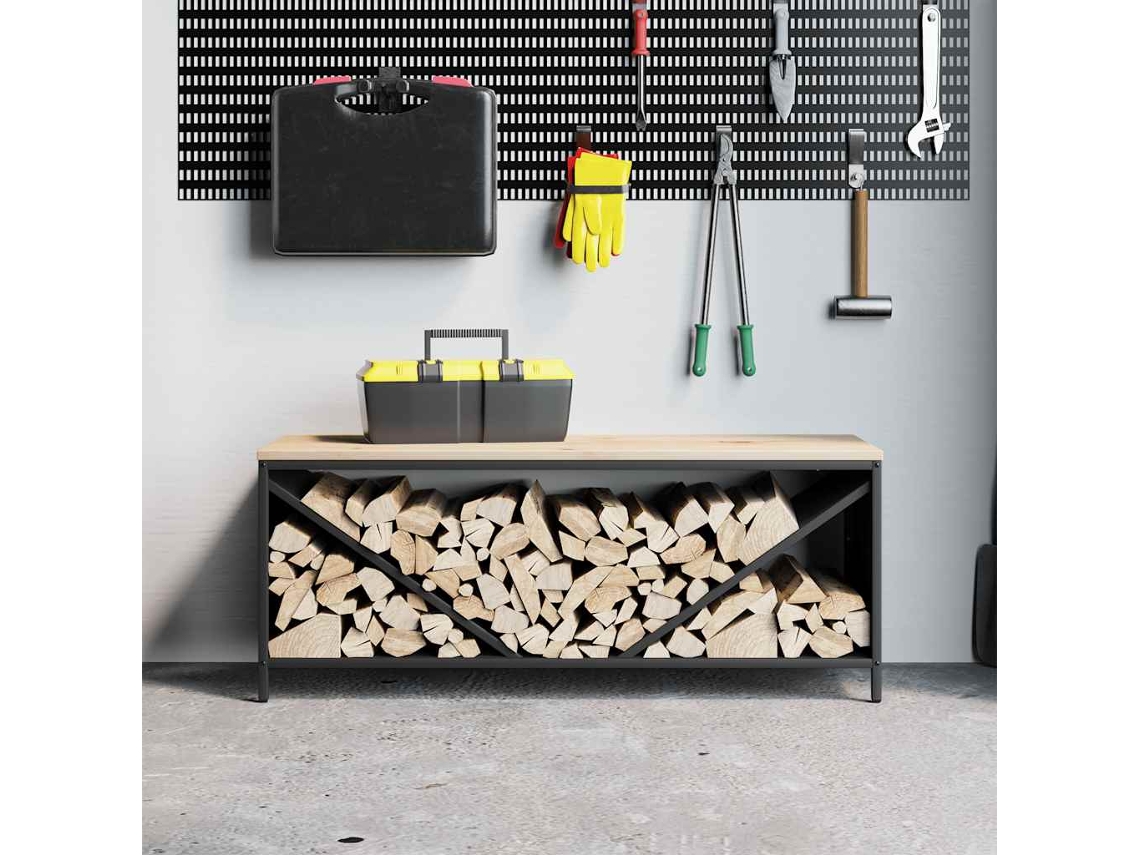 Suporte Para Lenha | Rack De Lenha Com Tampo De Madeira 100,5x35,5x40 Cm Preto Wsd321725 Lovely Home