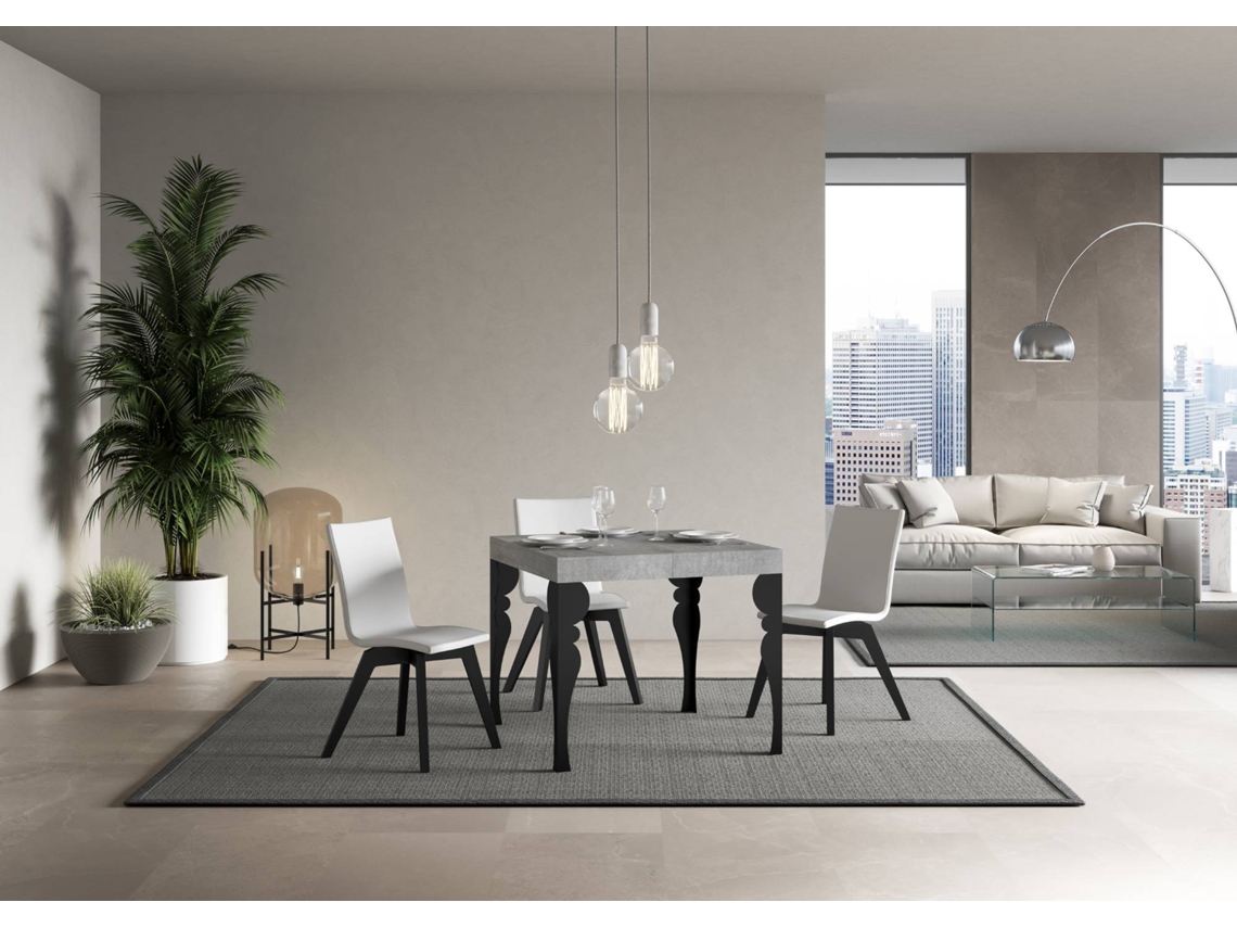 Mesa de Jantar Extensível 90X90/246 Cm Paxon Premium Cimento Quadro Antracite ITAMOBY