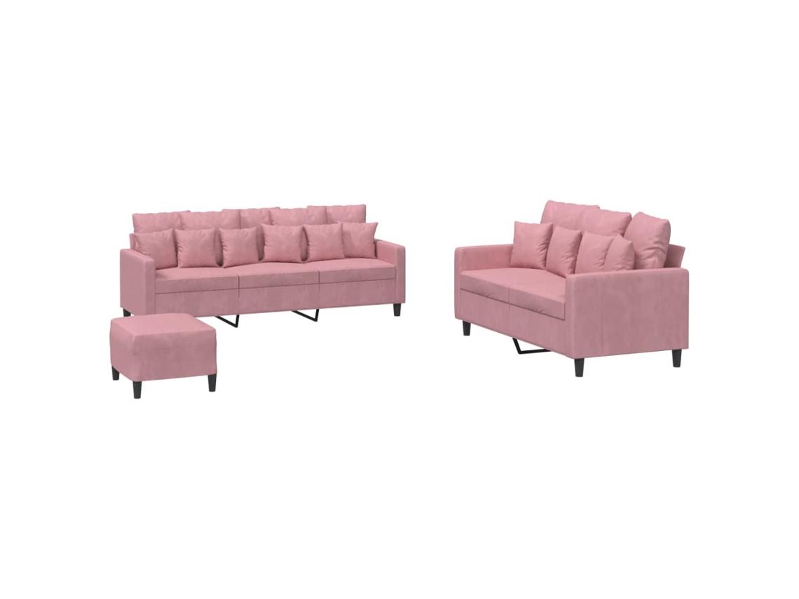 Conjunto de 3 Sofás com Almofadões Veludo Rosa 138 x 77 x 80 cm (B x D x H) MAISON EXCLUSIVE