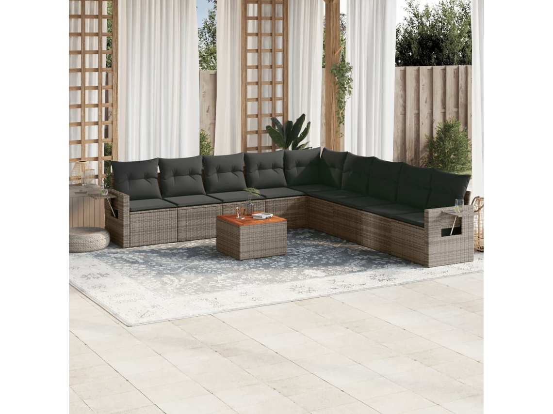 Conjunto 10 sofás de jardim c/ almofadões VIDAXL vime PE cinzento
