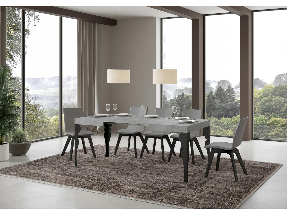 Mesa de Jantar Extensível 70X110/194 Cm Paxon Cimento Quadro Antracite