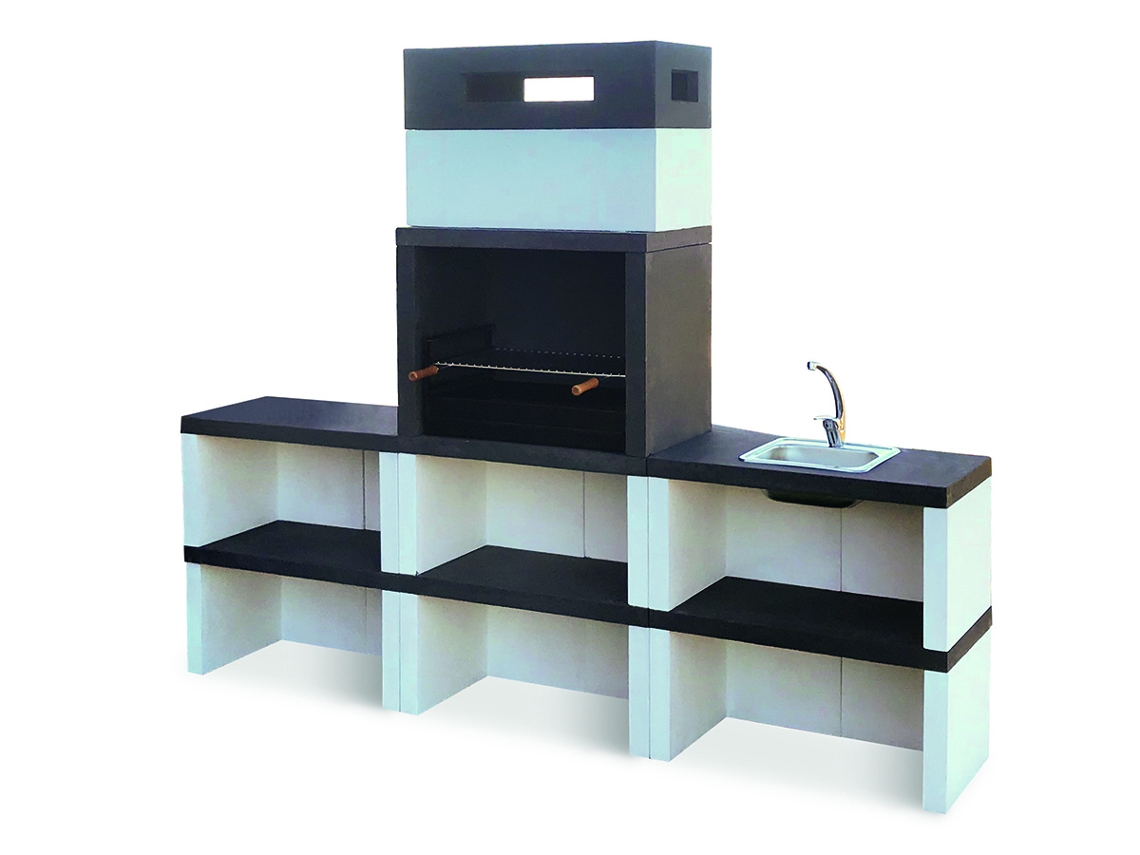 Churrasqueira NESH Bbq Wide - Simples Produzida Em Betão, Pintada de Branco e Preto - 86x48x203cm